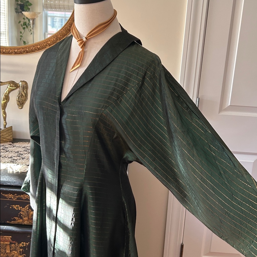 Glamorous 1940’s Satin Taffeta Lurex Full Length XS Hostess Gown - Picture 5 of 9